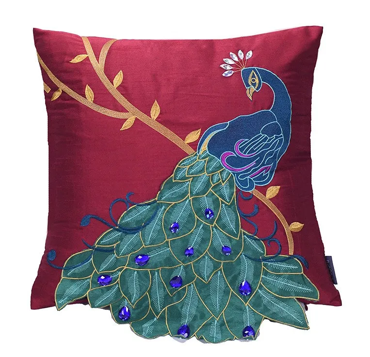 Embroider Peacock Cotton and linen Pillow Cover, Beautiful Decorative Throw Pillows, Decorative Sofa Pillows, Decorative Pillows for Couch