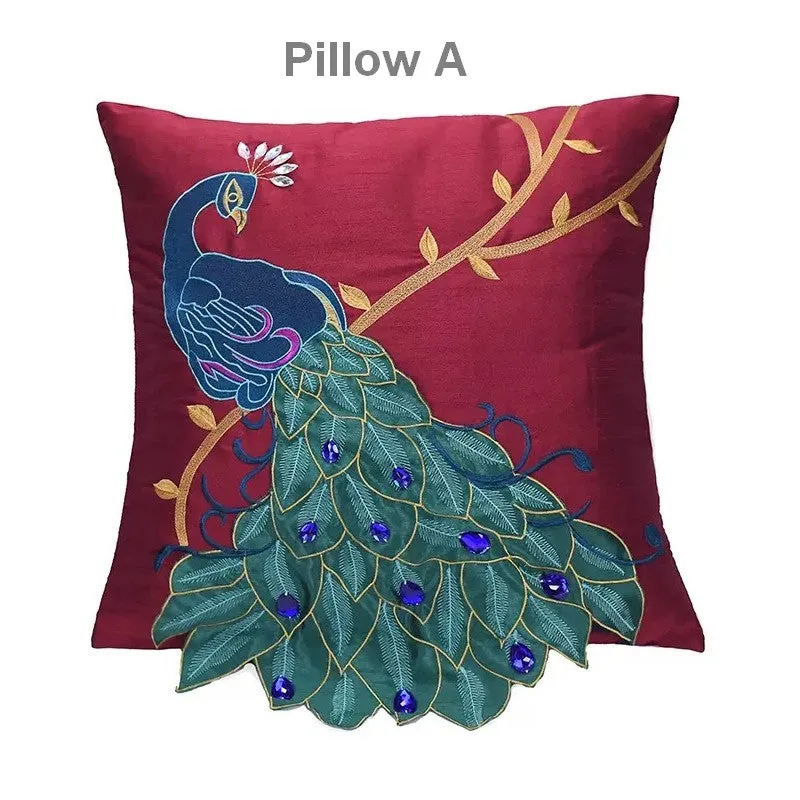 Embroider Peacock Cotton and linen Pillow Cover, Beautiful Decorative Throw Pillows, Decorative Sofa Pillows, Decorative Pillows for Couch