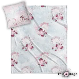 Fairytale Unicorn Rose Nursery Throw and Pillow Cover Set