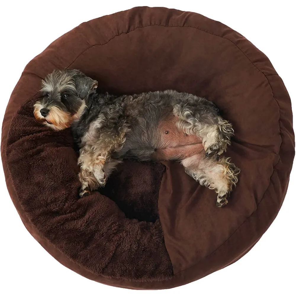 Fluffy's Pawsome Snug Style Hooded Cuddler Bed with Attached Blanket for Dogs and Cats (Brown)