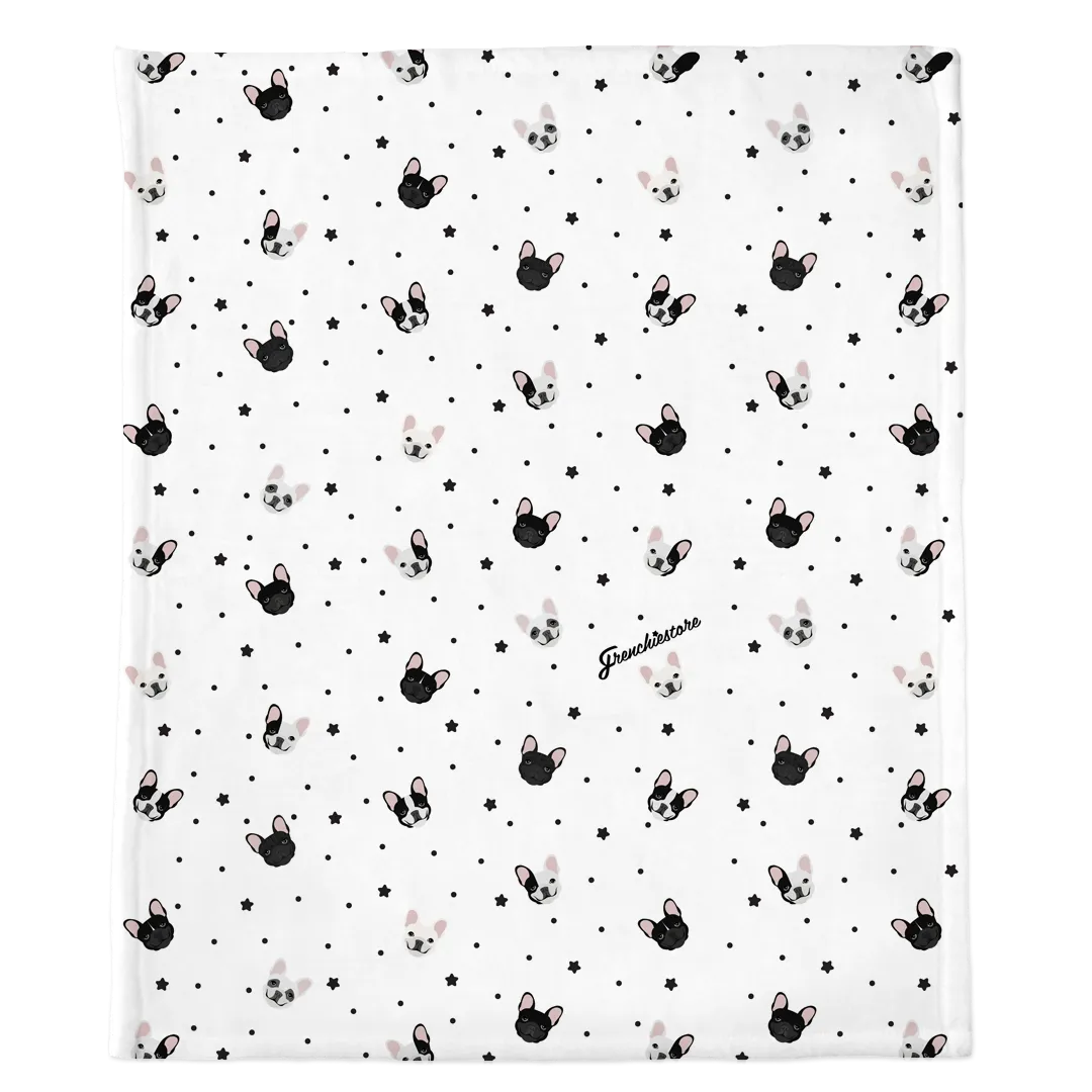 Frenchie Blanket |  French Bulldogs and stars on White