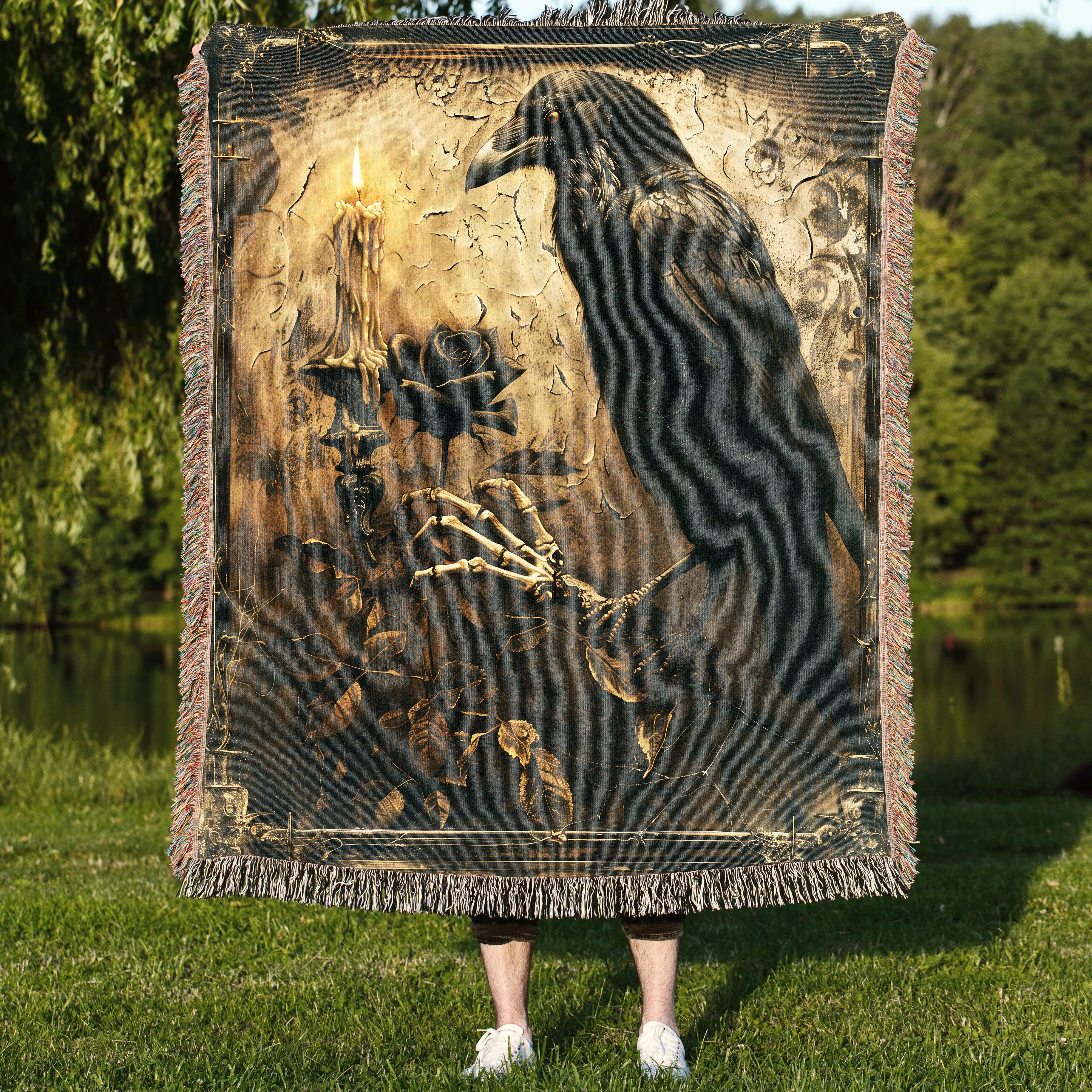 Halloween Gothic Raven Decoration 50" x 60" Gift Woven Jacquard Blanket