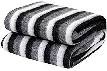 Home Stylish 300 TC All Season Light Weight Black and White Striped Polyester Bed AC Fleece Double Bed Blanket 90 inch X 90 inch Blanket for Donation Pack of 10