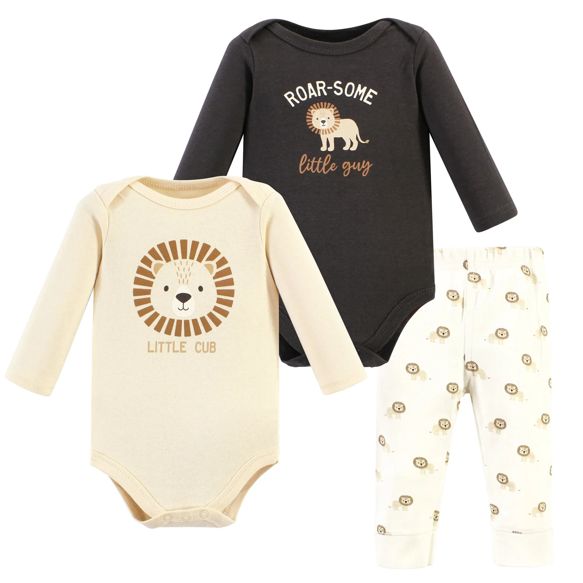 Hudson Baby Cotton Bodysuit and Pant Set, Brave Lion Long Sleeve