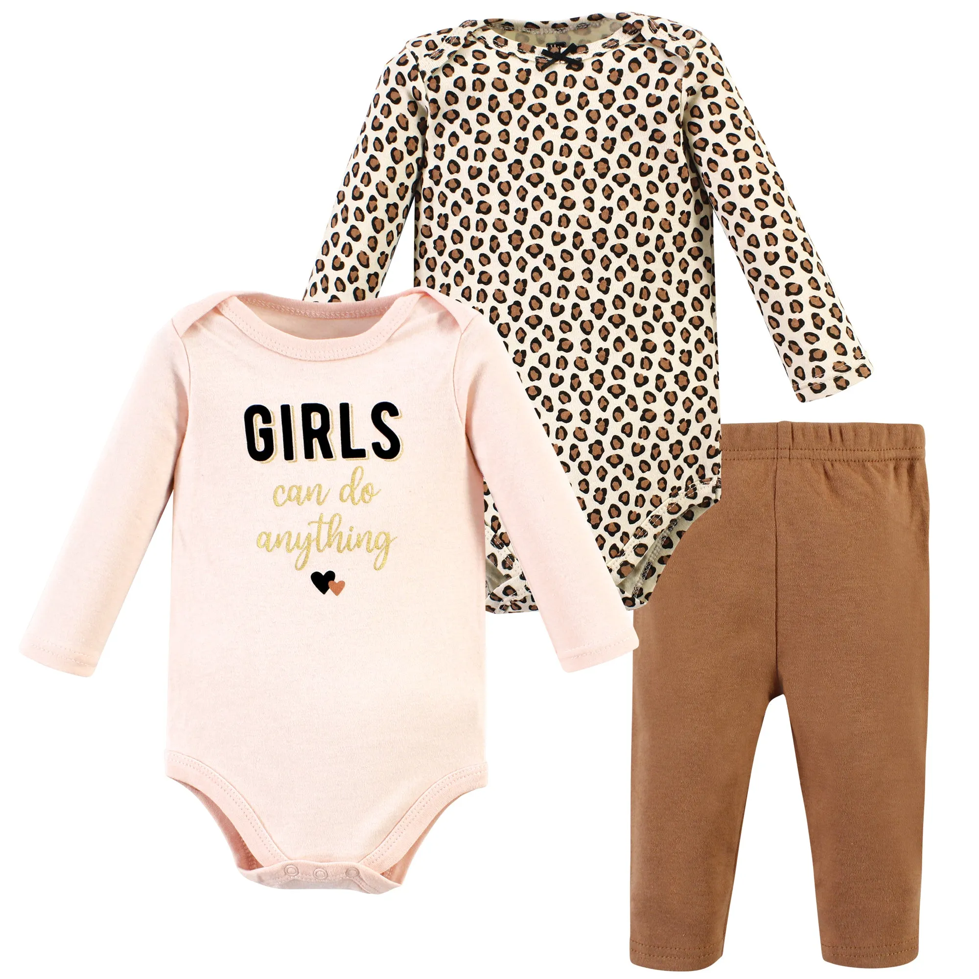 Hudson Baby Cotton Bodysuit and Pant Set, Cinnamon Hearts Long Sleeve