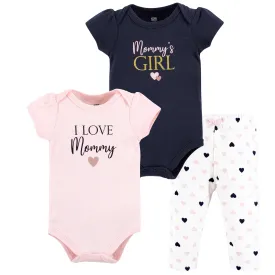 Hudson Baby Cotton Bodysuit and Pant Set, Girl Mommy Pink Navy