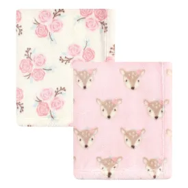 Hudson Baby Cozy Plush Luxury Blankets 2pk, Floral Deer