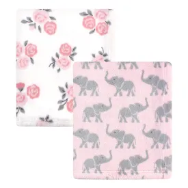 Hudson Baby Cozy Plush Luxury Blankets 2pk, Pink Elephants