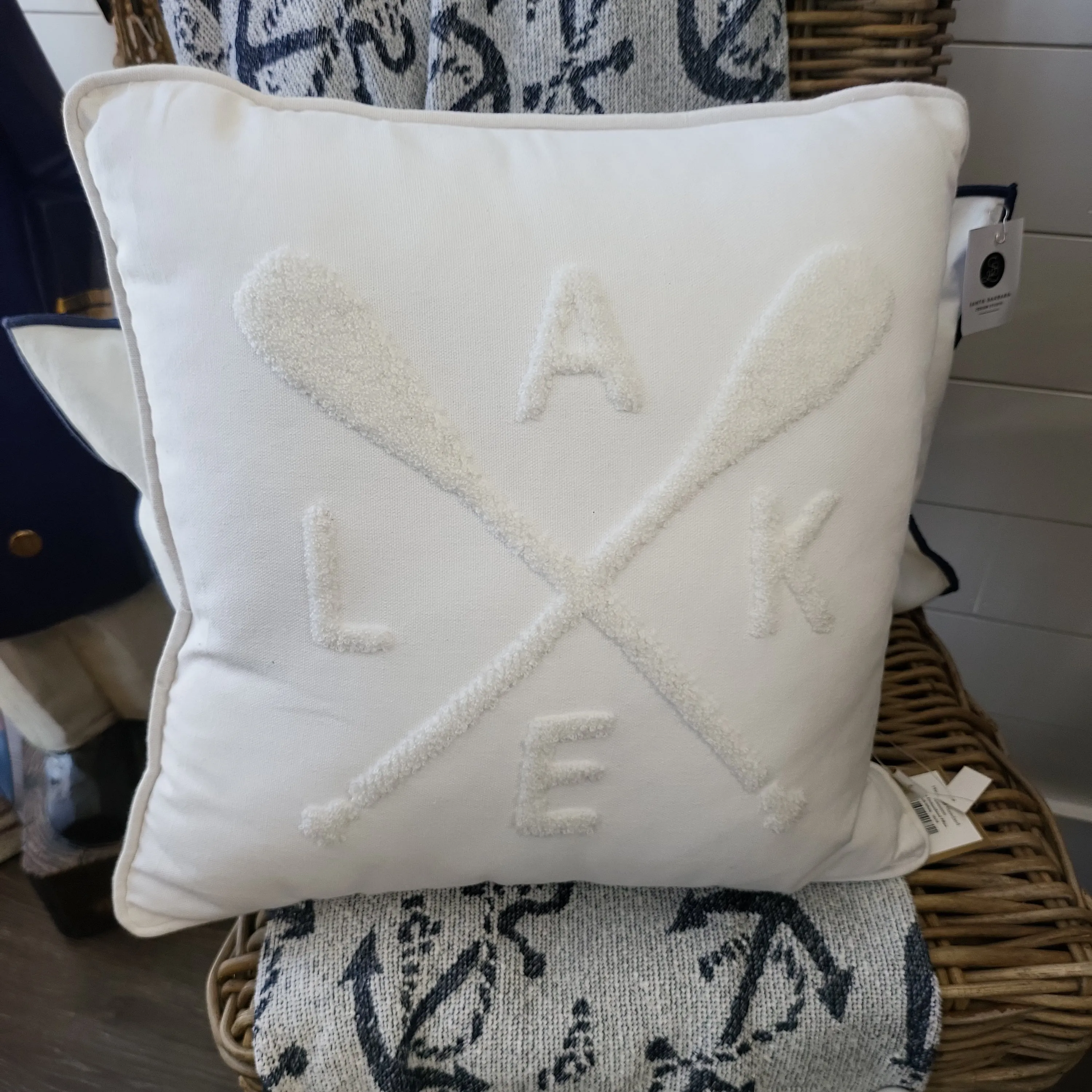 Lake Embroidered Pillow Soft White