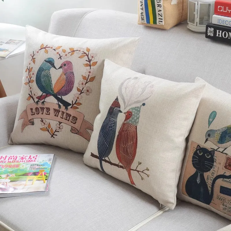 Large Decorative Pillow Covers, Decorative Sofa Pillows for Children's Room, Love Birds Throw Pillows for Couch, Singing Birds Decorative Throw Pillows