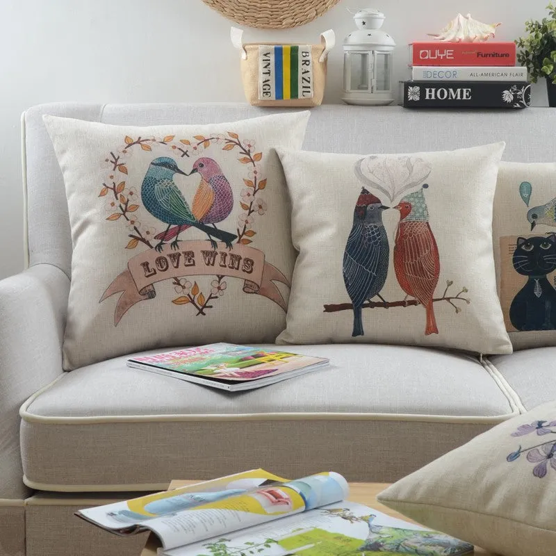 Large Decorative Pillow Covers, Decorative Sofa Pillows for Children's Room, Love Birds Throw Pillows for Couch, Singing Birds Decorative Throw Pillows