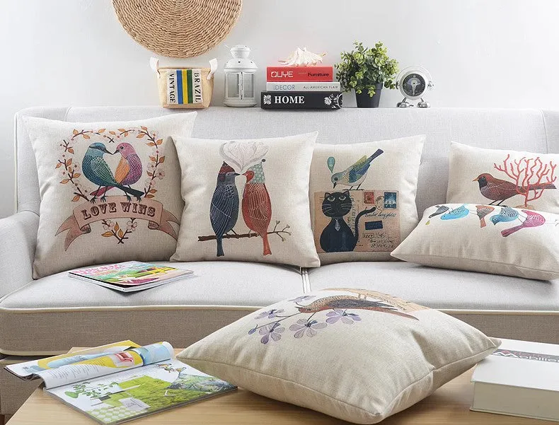 Large Decorative Pillow Covers, Decorative Sofa Pillows for Children's Room, Love Birds Throw Pillows for Couch, Singing Birds Decorative Throw Pillows