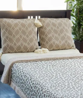 Leopard Design - Pale Whisper Cotton Knitted Single Bed Blanket layered with Warm Sherpa Fabric