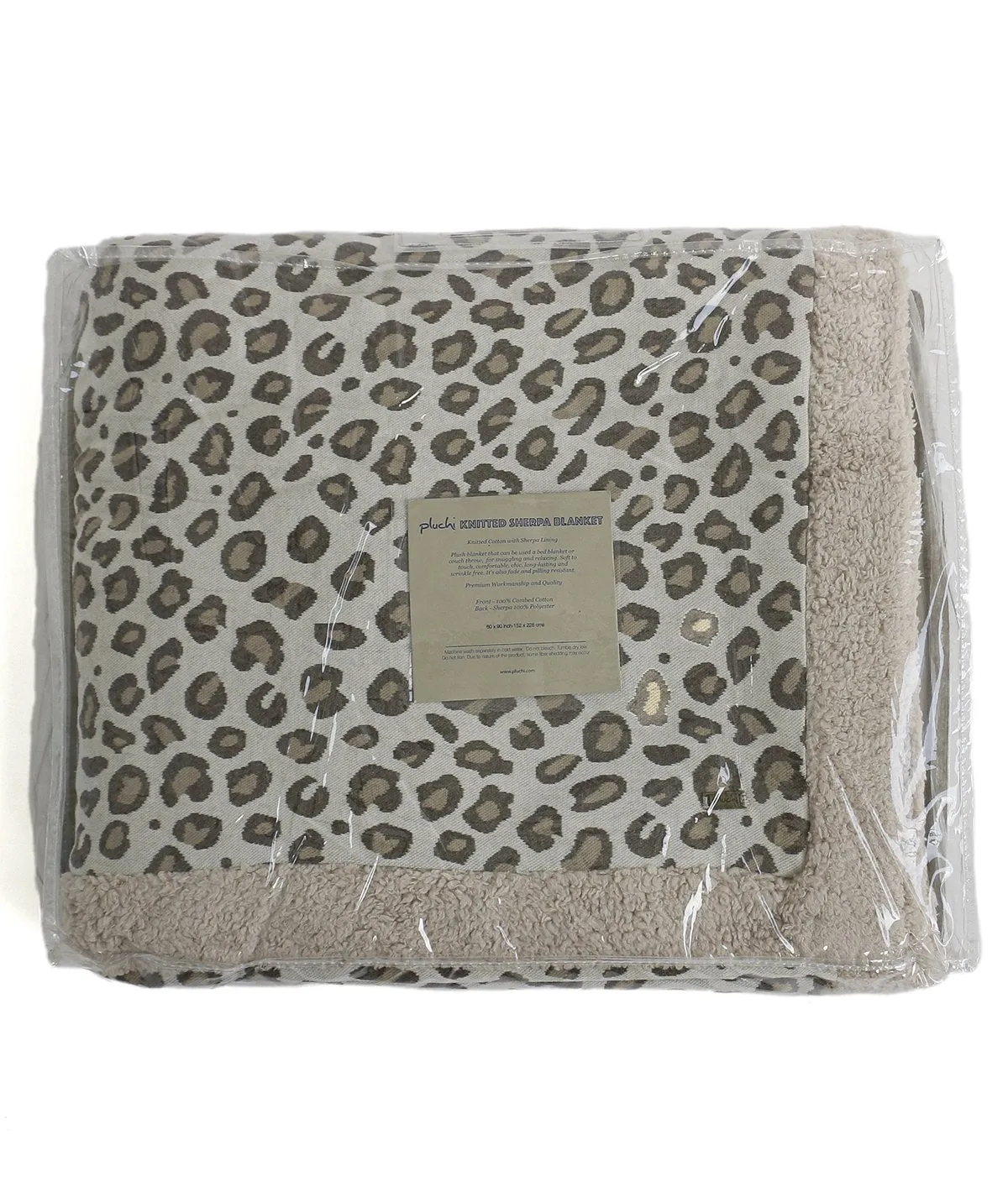 Leopard Design - Pale Whisper Cotton Knitted Single Bed Blanket layered with Warm Sherpa Fabric