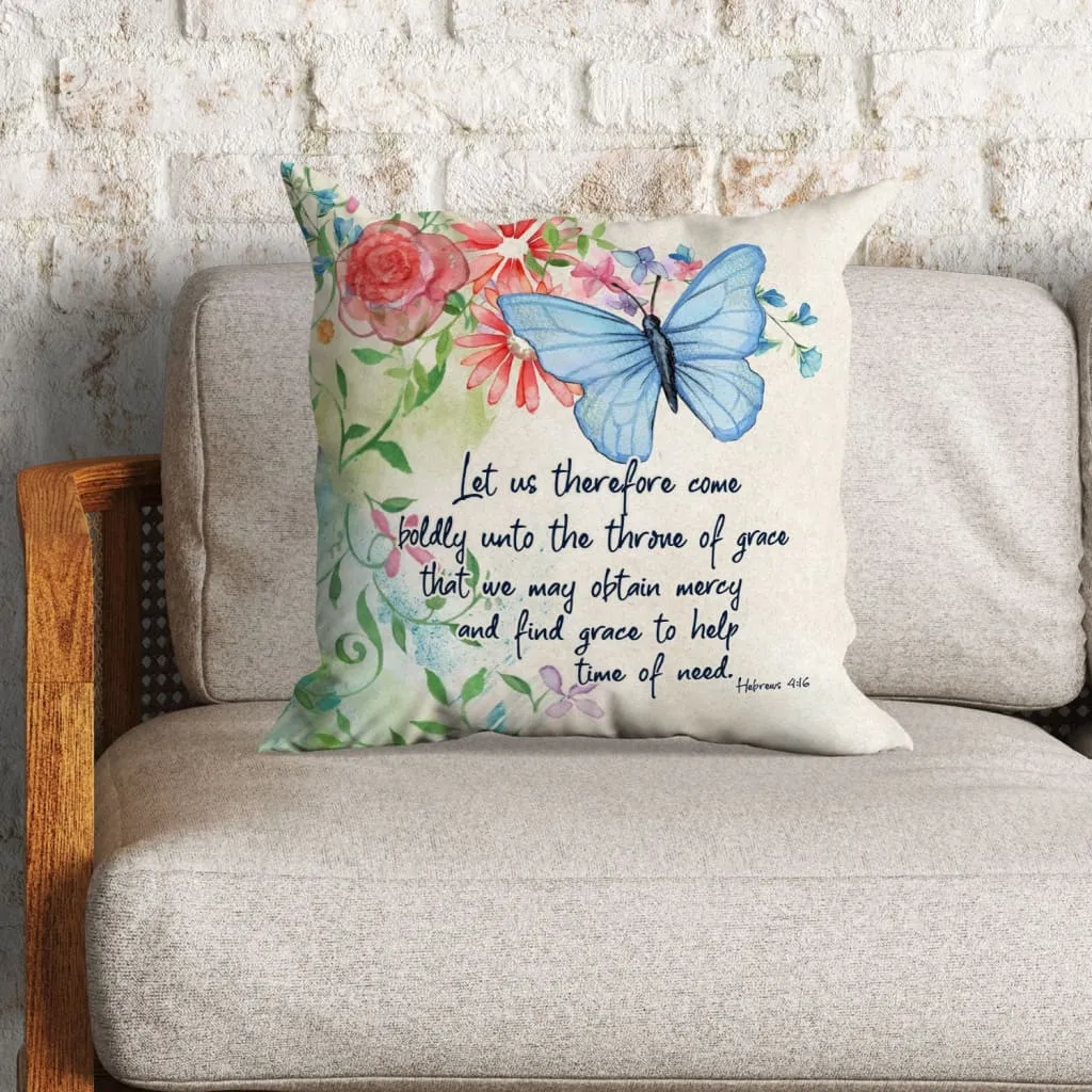 Let Us Therefore Come Boldly Hebrews 416 Bible Verse Pillow