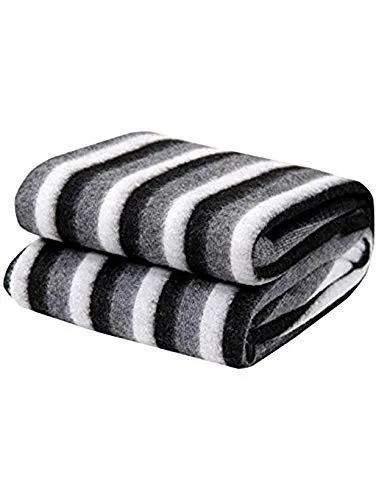 MAMRAJ Stylish Polar Striped Single Bed Ac Fleece Wool Blanket- 58X88 Inch (Black And White) Skin Friendly. || Set Of 10||, 500 TC