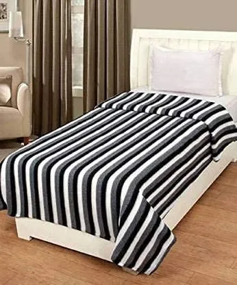 MAMRAJ Stylish Polar Striped Single Bed Ac Fleece Wool Blanket- 58X88 Inch (Black And White) Skin Friendly. || Set Of 10||, 500 TC