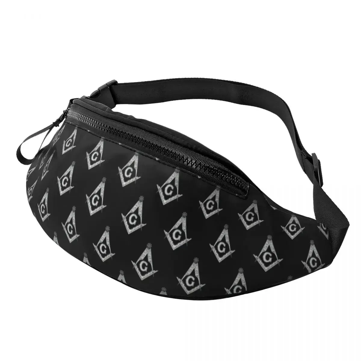 Master Mason Blue Lodge Sling Bag - Black Polyester With White Square & Compass G Pattern