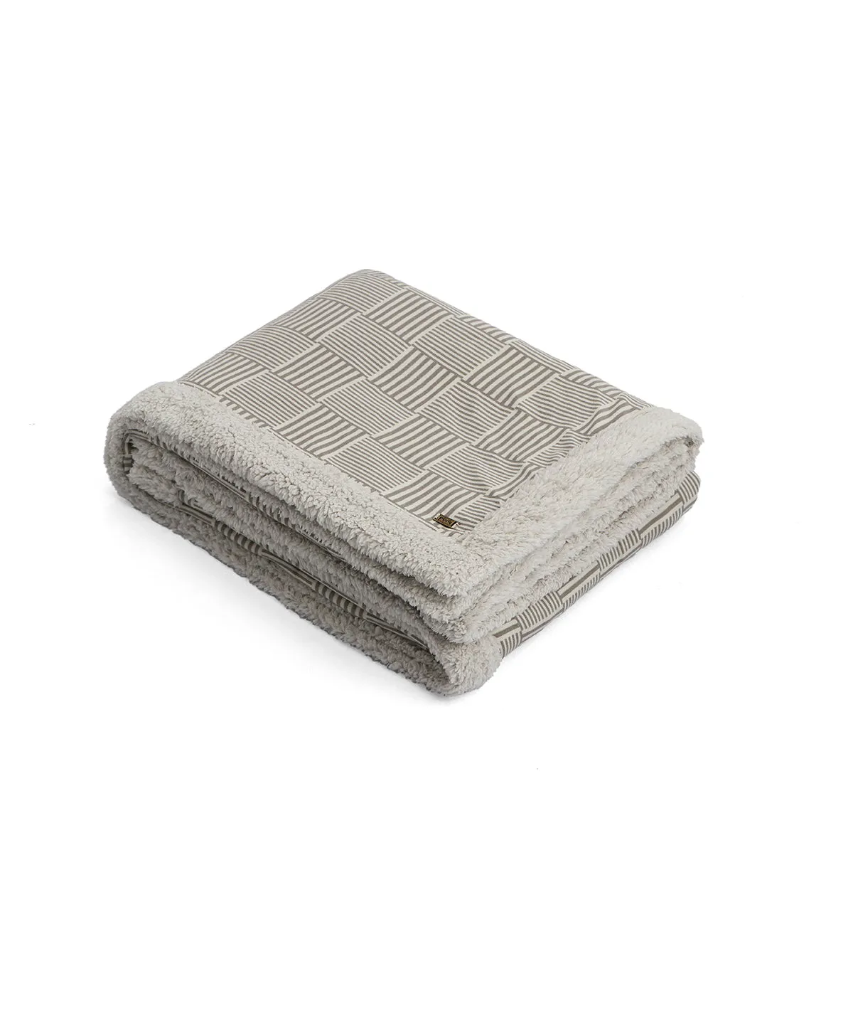 Maze Grey Natural Cotton Knitted Single Bed Blanket layered with Warm Sherpa Fabric