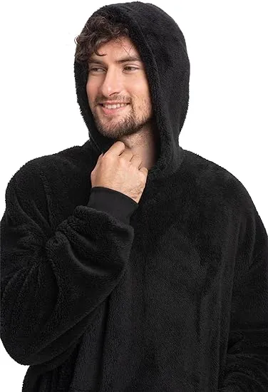 Men's Black Ultimate Sherpa Blanket Hoodie - The Epitome of Cozy Loungewear