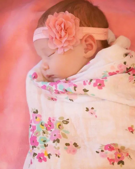 Muslin Swaddle Blanket - Pink Flowers