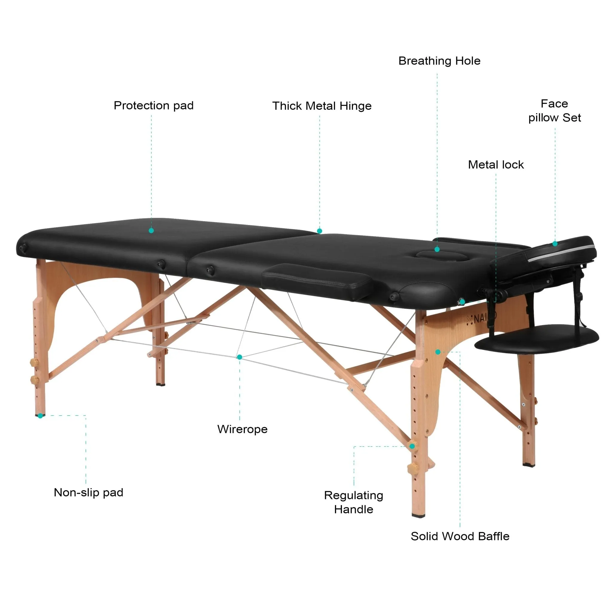 Naipo Portable Massage Table with Wooden Feet