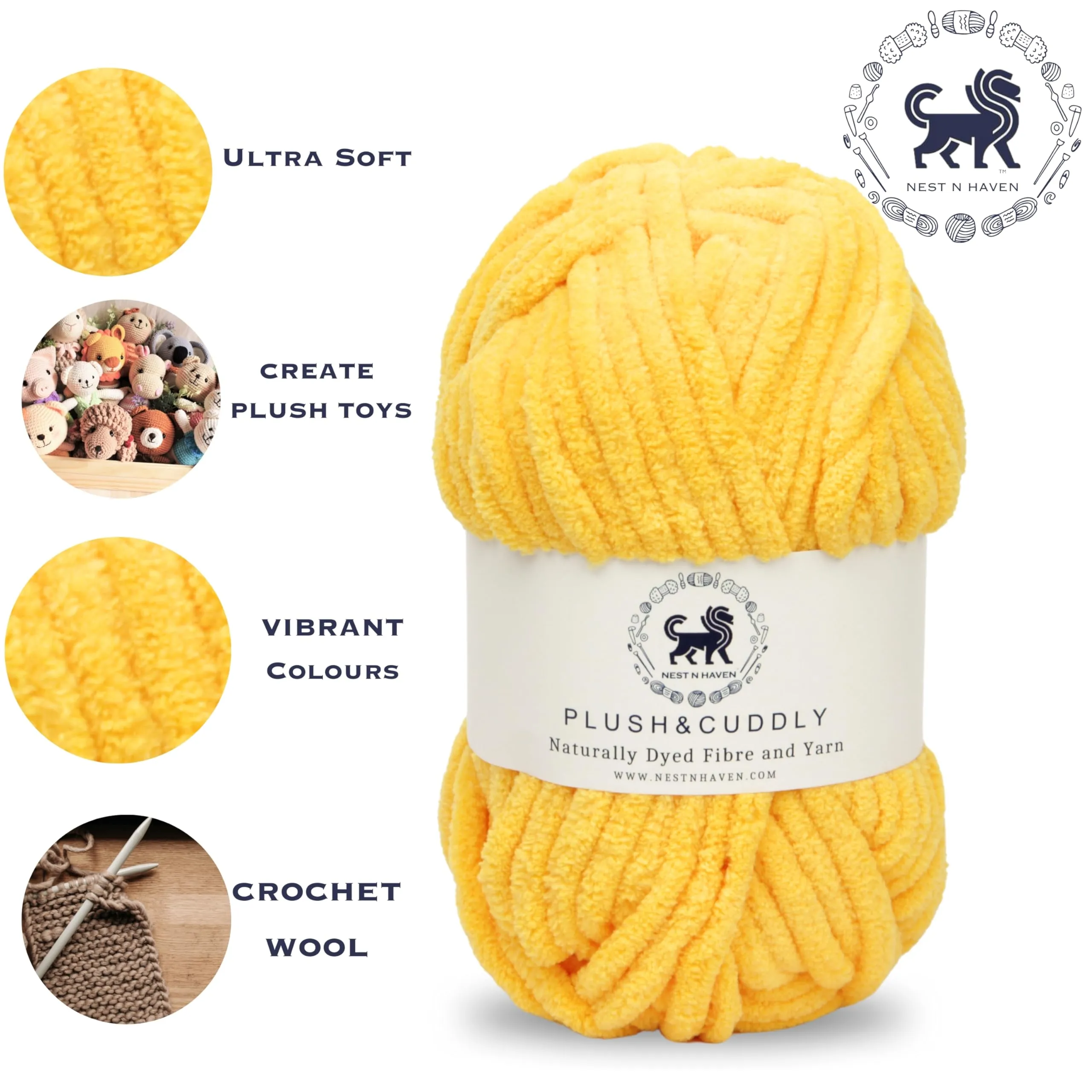 Supersoft Chenille Yarn Wool Ball for Hand Knitting - Baby-Friendly Plush & Cuddly Craft Ball (100g) - Bulky Weight - Yellow Shade NNHB060