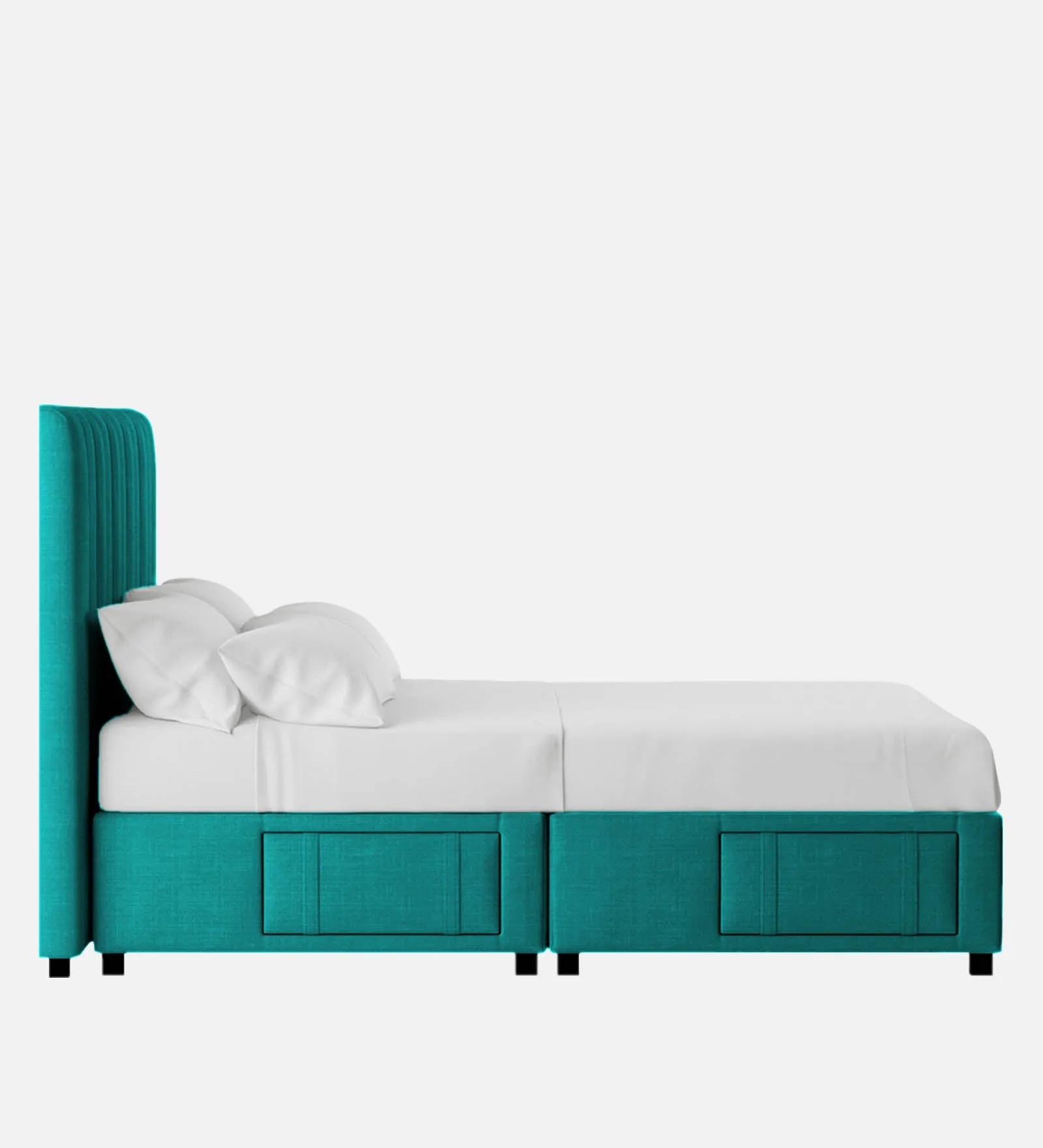 Nivi Fabric King Size Bed In Sea Green Colour With Drawer Storage