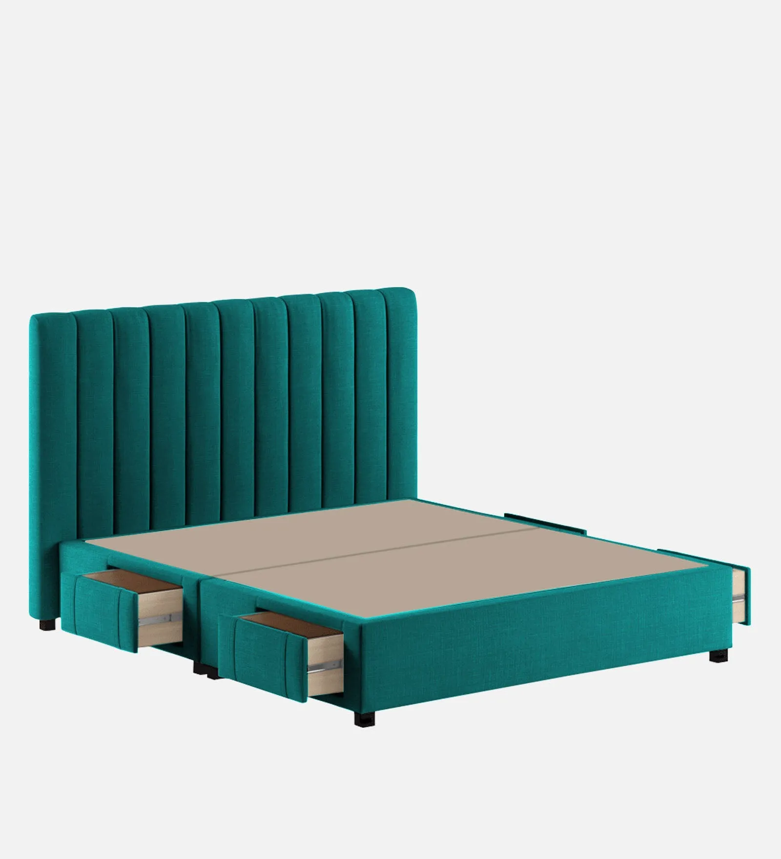 Nivi Fabric King Size Bed In Sea Green Colour With Drawer Storage