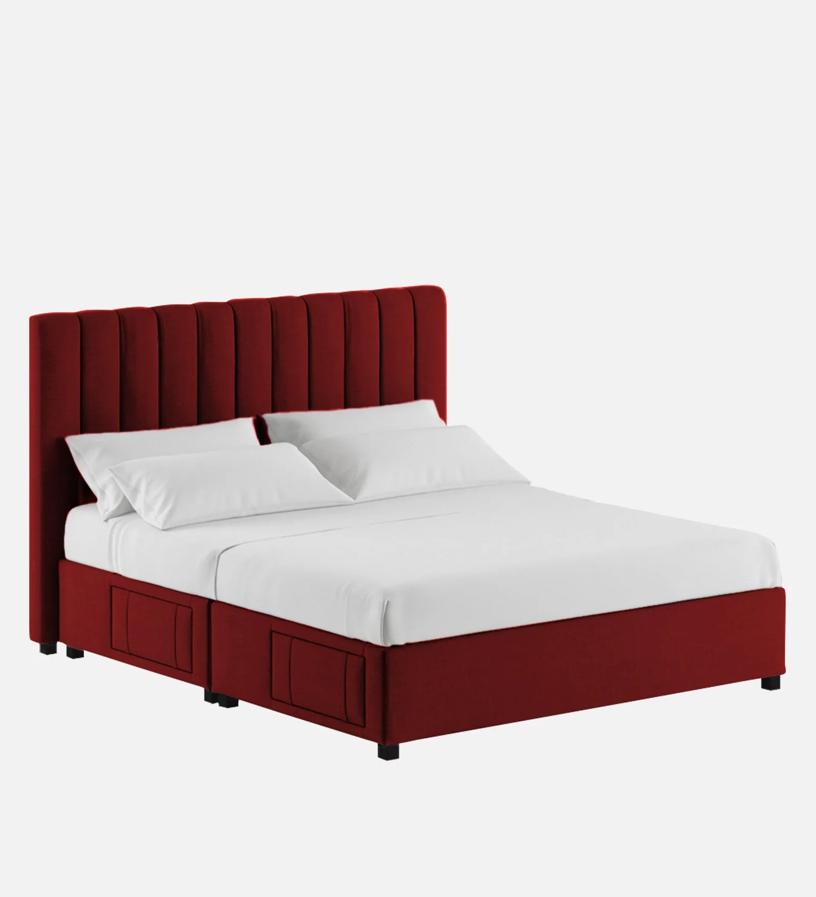 Nivi Fabric Queen Size Bed in Blood Maroon Colour with Drawer Storage