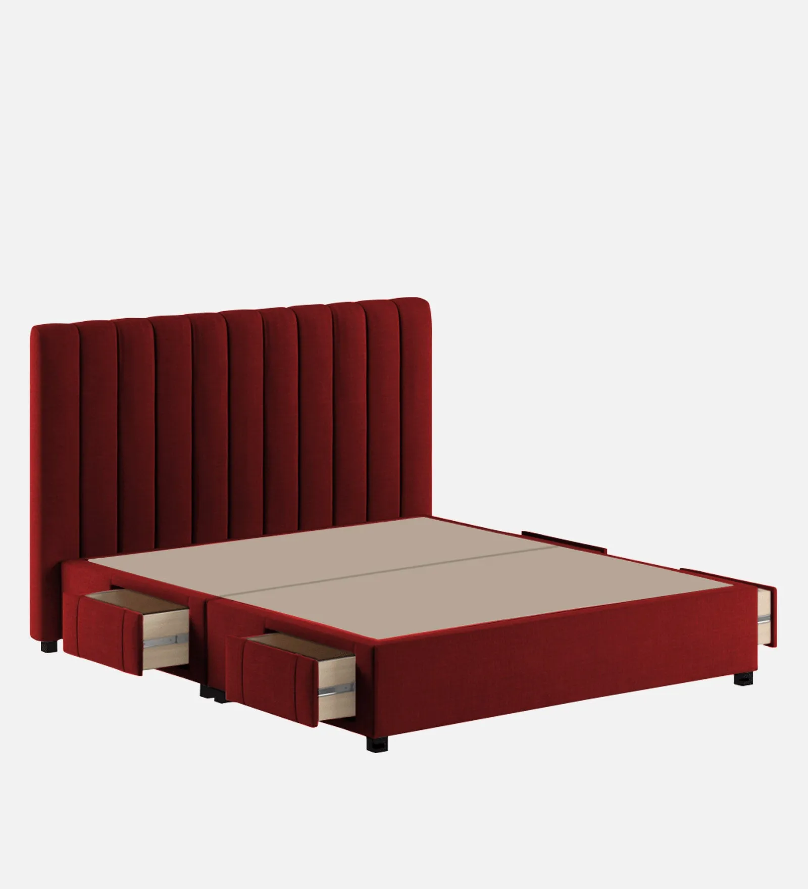 Nivi Fabric Queen Size Bed in Blood Maroon Colour with Drawer Storage