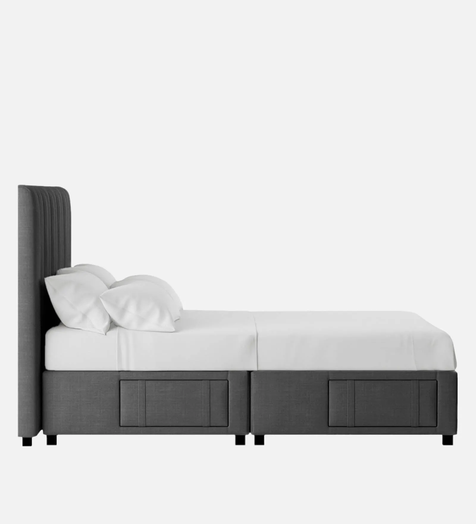 Nivi Fabric Queen Size Bed in Charcoal Grey Colour with Drawer Storage