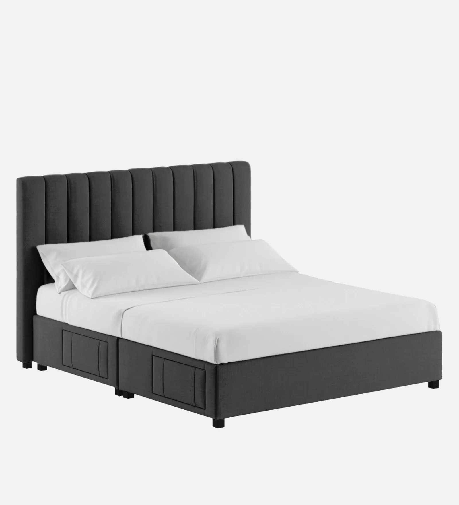 Nivi Fabric Queen Size Bed in Charcoal Grey Colour with Drawer Storage