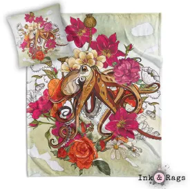 Octopus and Flowers Decorative Throw and Pillow Cover Set