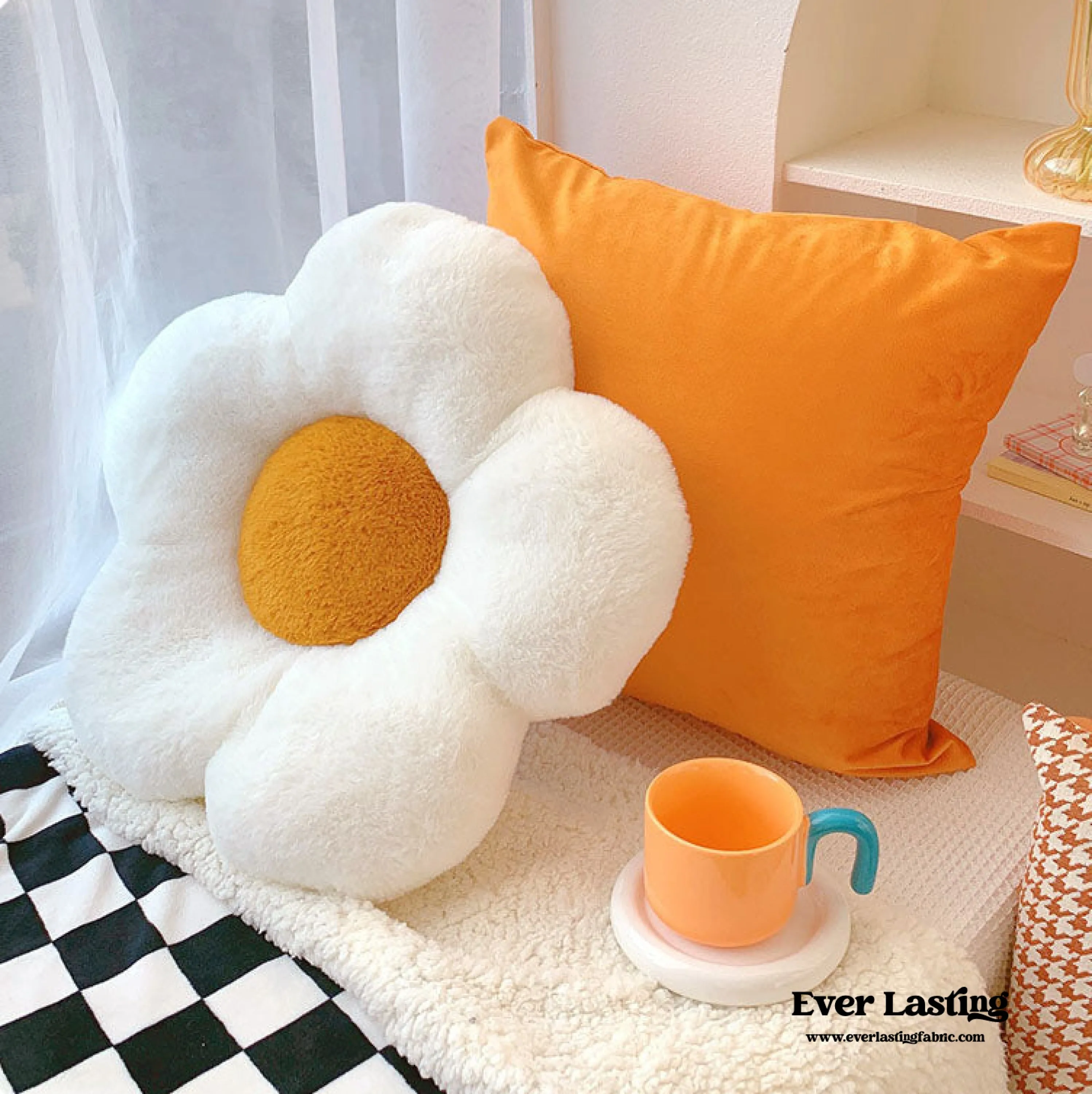 Orange Flower Pillow Set / Polka Dot