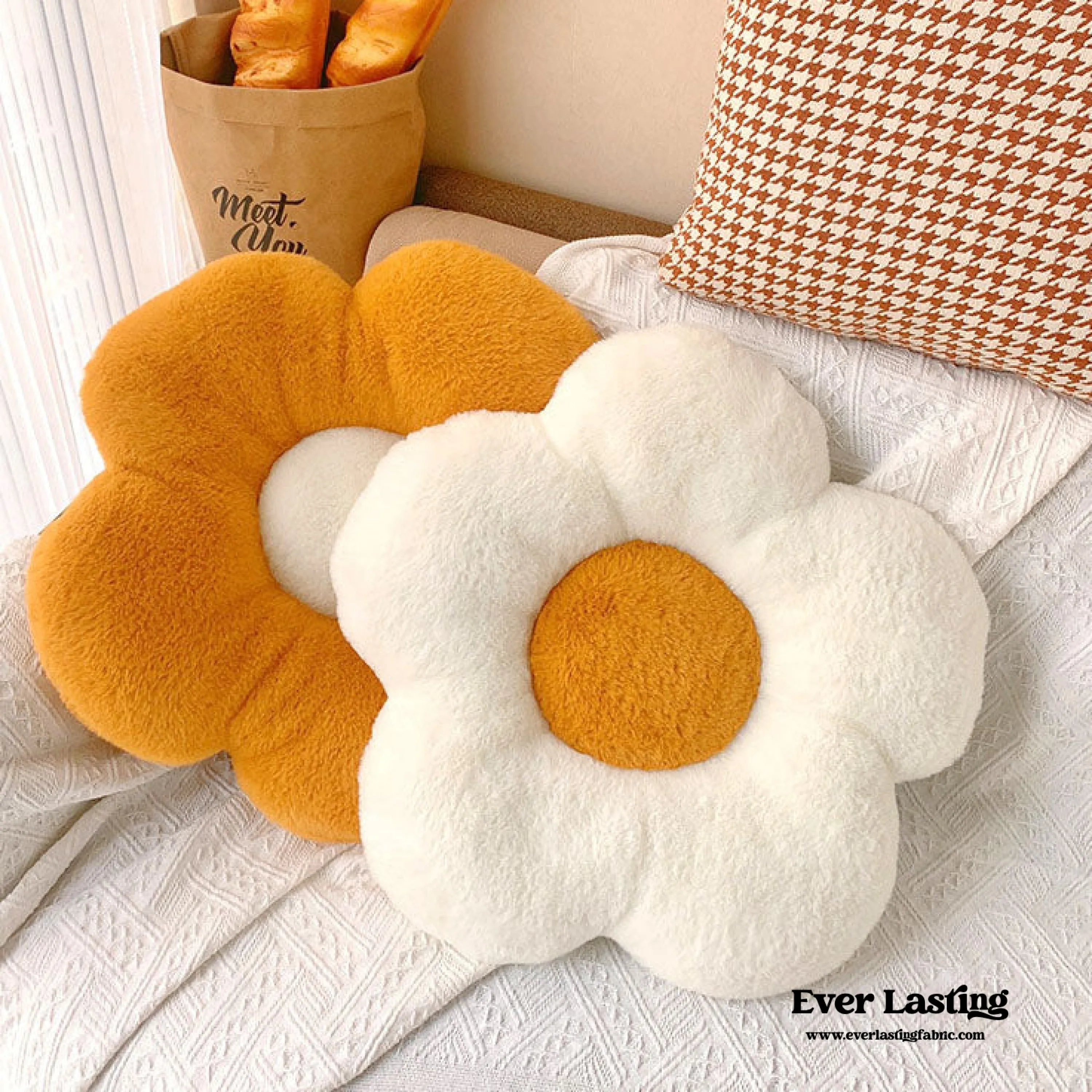 Orange Flower Pillow Set / Polka Dot