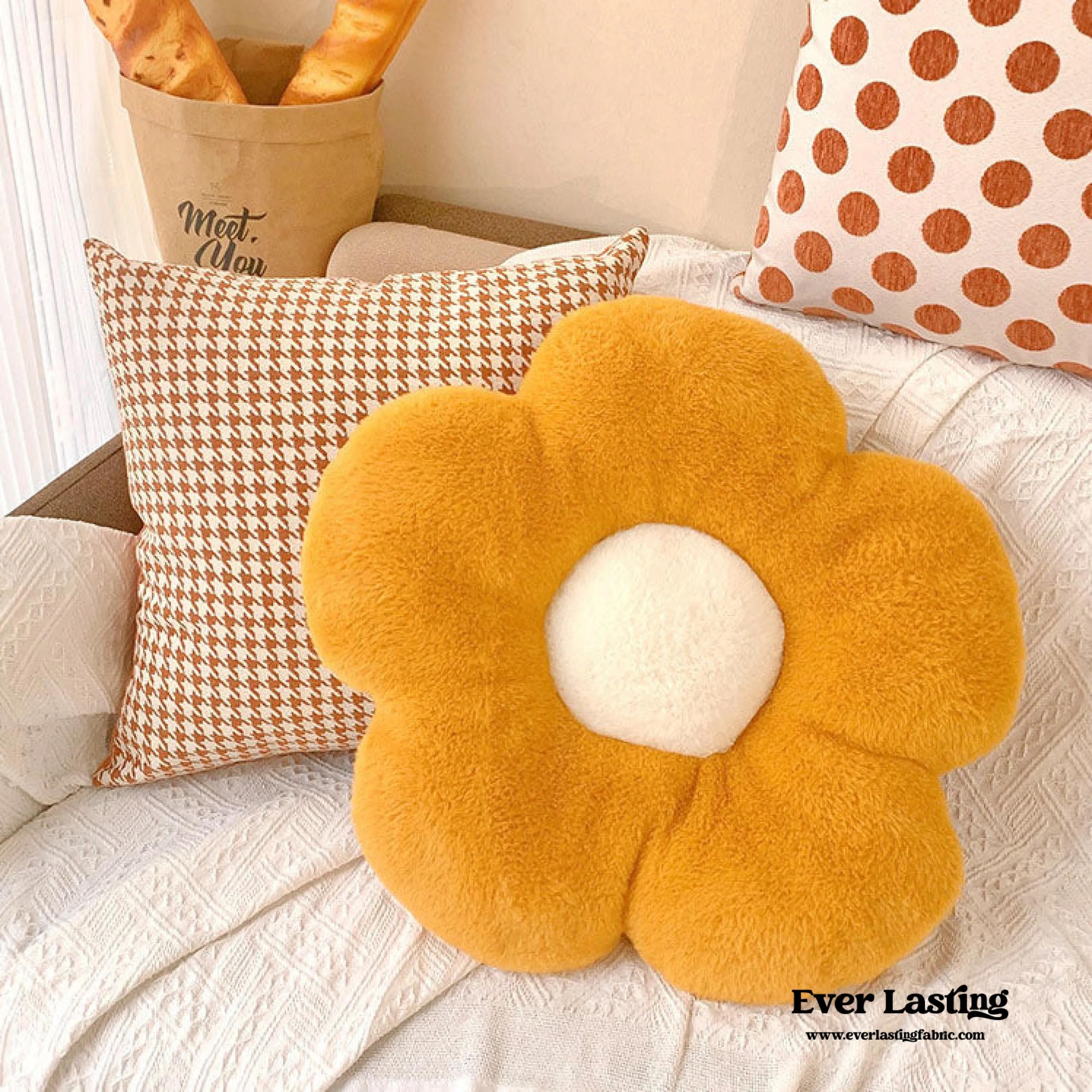 Orange Flower Pillow Set / Polka Dot