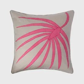 Palm frond pillow, natural linen with bright pink