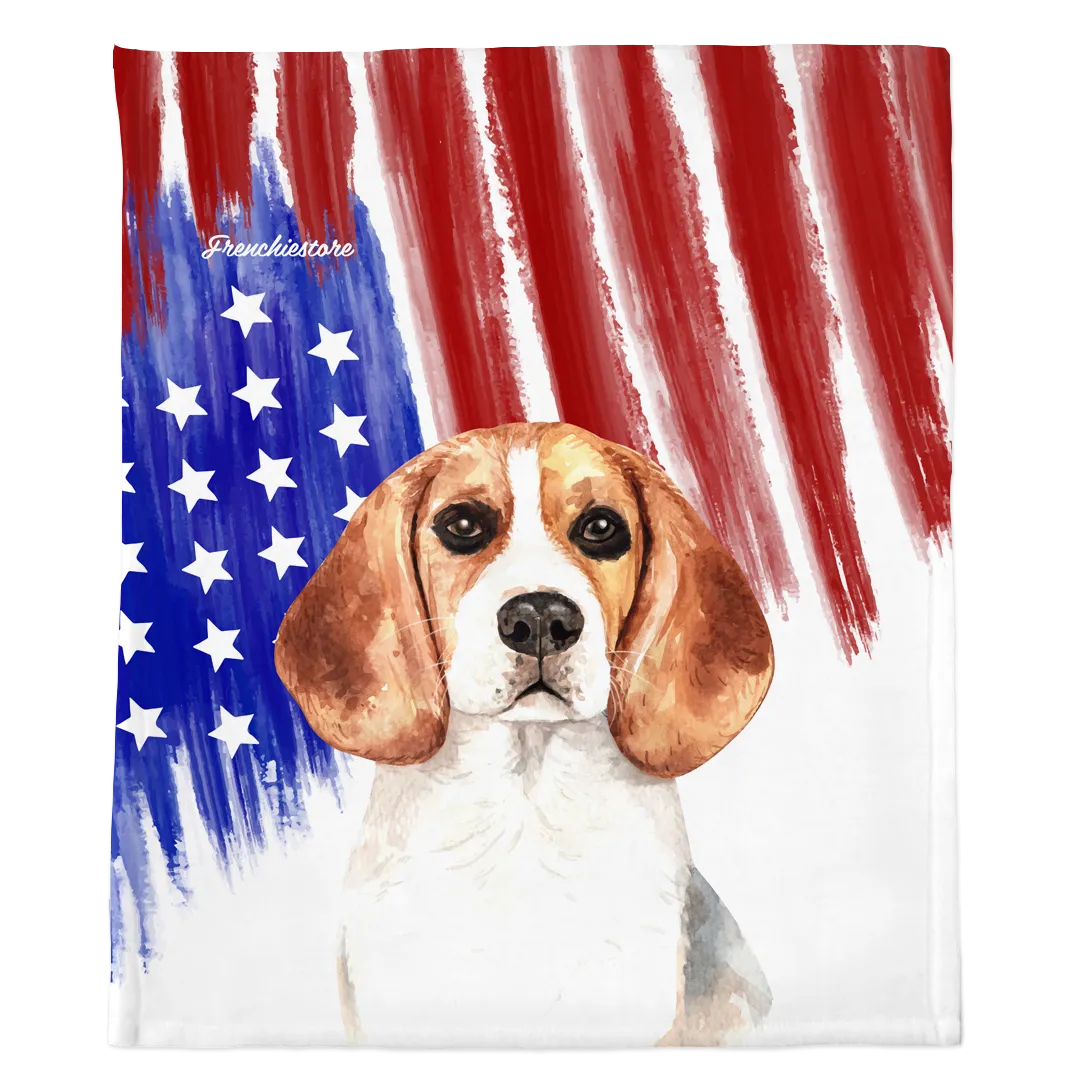 Patriotic Beagle Blanket | American dog in Watercolors