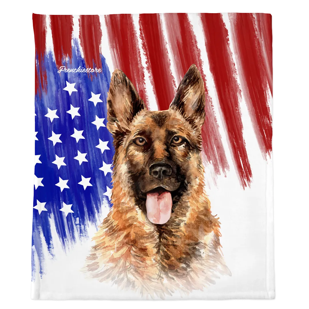 Patriotic German Shepherd Blanket | American dog in Watercolors