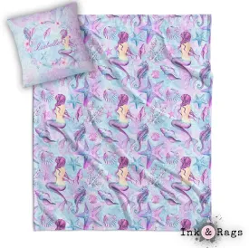 Personalized Purple Watercolor Mermaid Decorative Throw and Pillow Cover Set