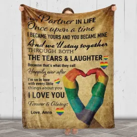 Personalized To My Partner In Life Blankets, Once Upon A Time Pride Blanket, Gift For Couple Gay Man, Lesbian Gift