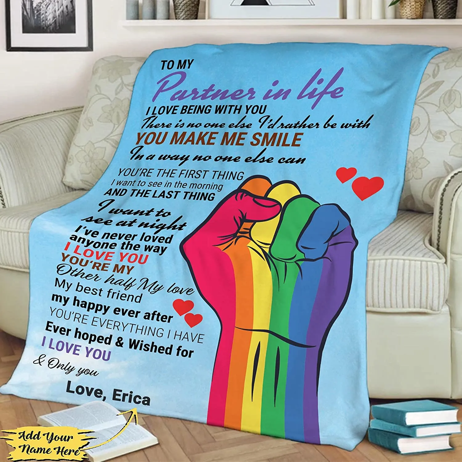 Personalized To My Partner In Life Blankets, Once Upon A Time Pride Blanket, Gift For Couple Gay Man, Lesbian Gift