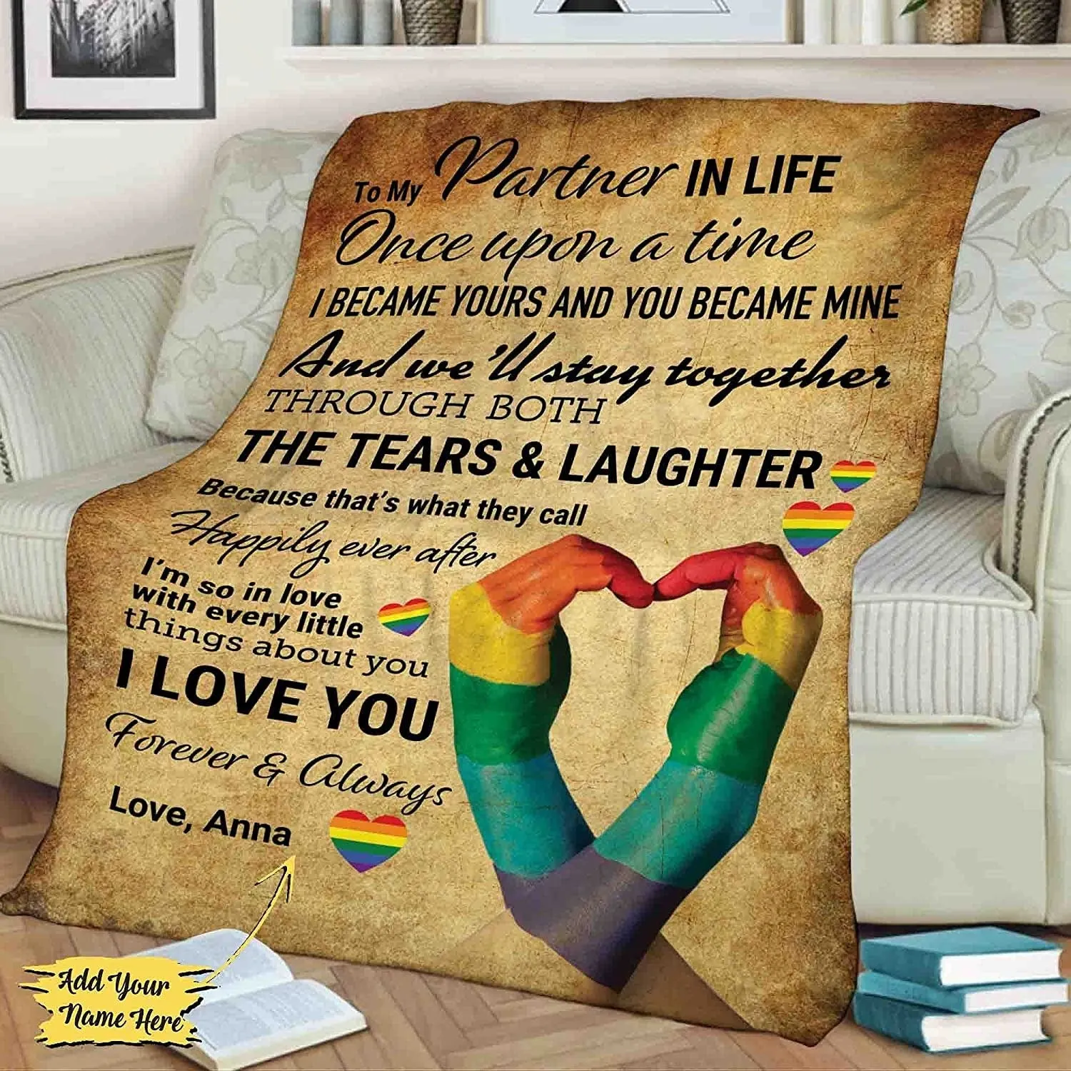 Personalized To My Partner In Life Blankets, Once Upon A Time Pride Blanket, Gift For Couple Gay Man, Lesbian Gift