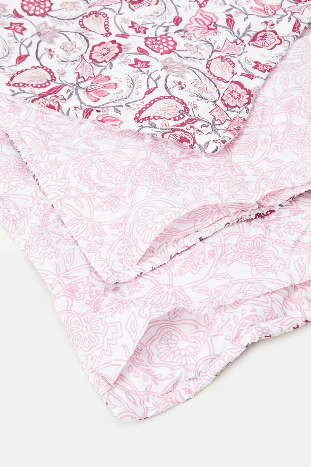 Pink Floral Printed Quilt Set 3 Piece (Double Size)