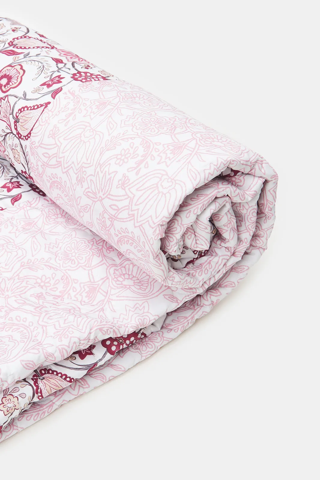 Pink Floral Printed Quilt Set 3 Piece (Double Size)