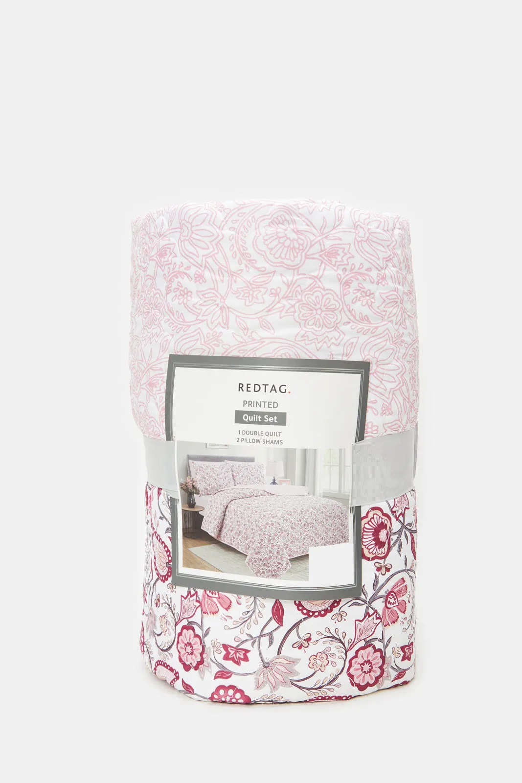 Pink Floral Printed Quilt Set 3 Piece (Double Size)