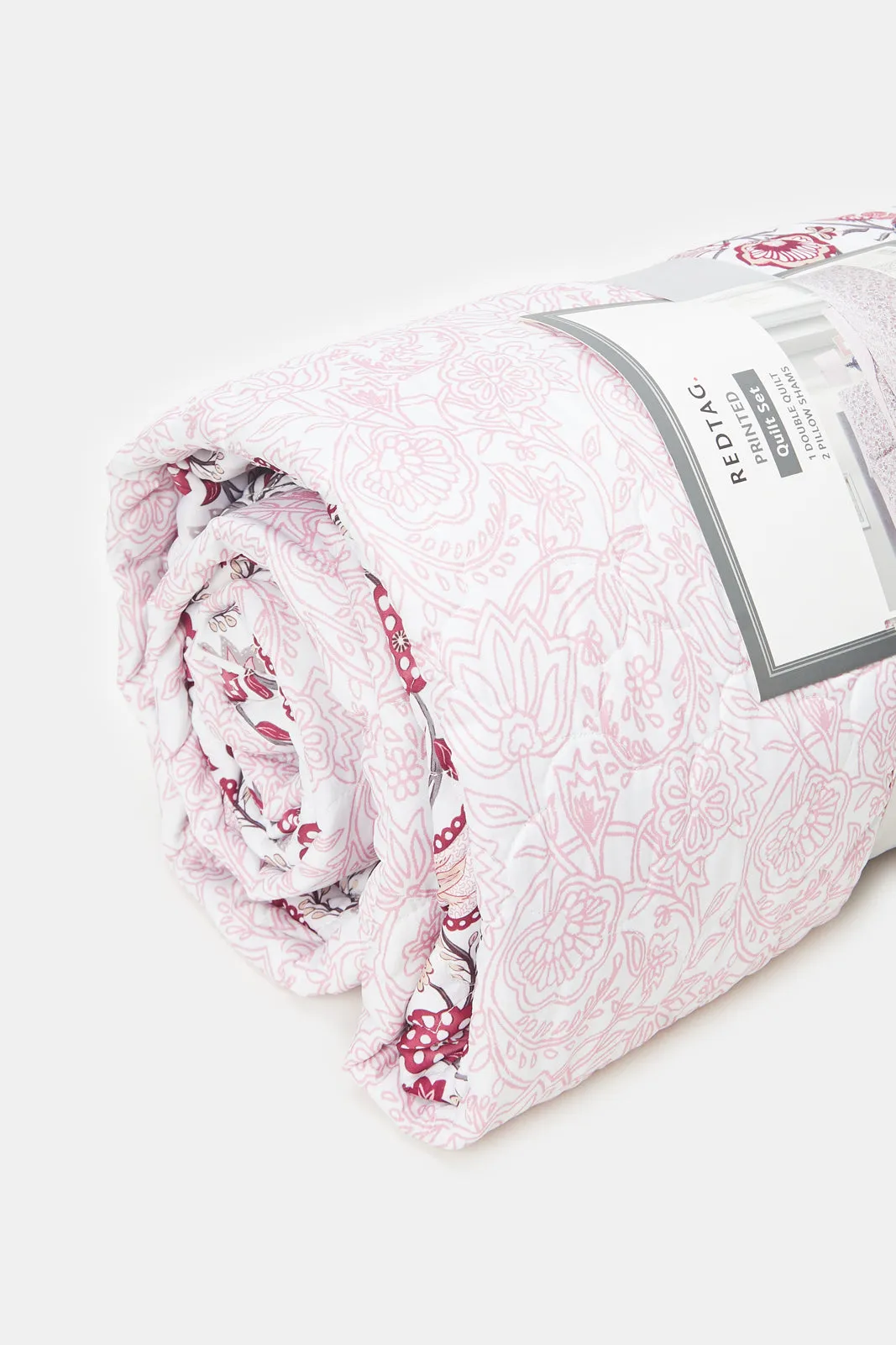 Pink Floral Printed Quilt Set 3 Piece (Double Size)