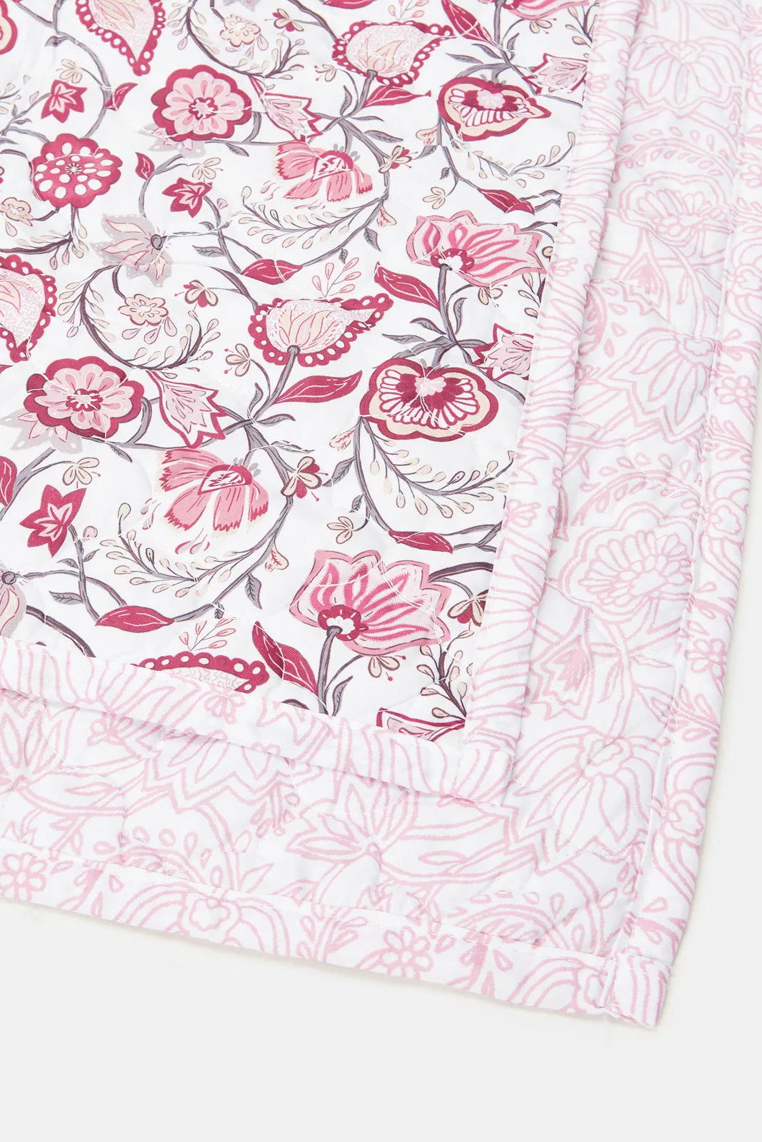 Pink Floral Printed Quilt Set 3 Piece (Double Size)