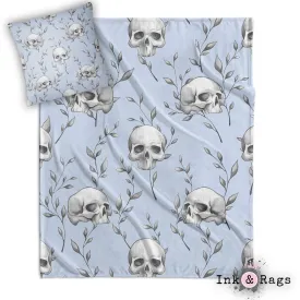 Powder Blue Skull and Branch Decorative Throw and Pillow Cover Set